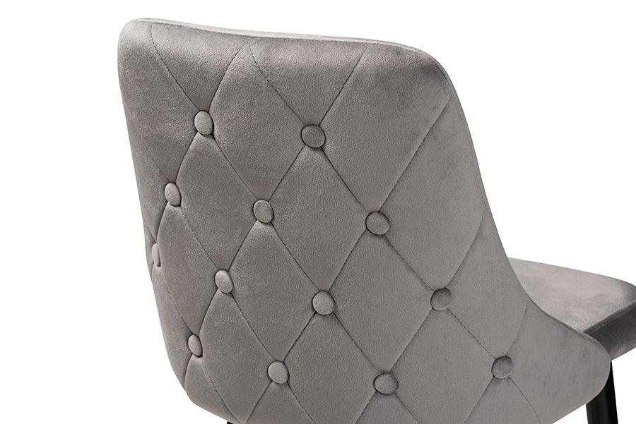 Giada Contemporary Glam and Luxe Grey Velvet Fabric and Dark Brown Finished Wood 2-Piece Bar Stool Set FredCo