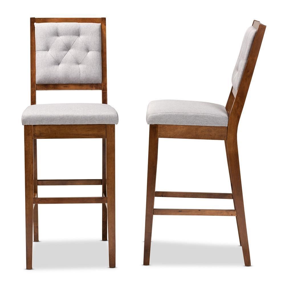 Gideon Modern and Contemporary Grey Fabric Upholstered and Walnut Brown Finished Wood 2-Piece Bar Stool Set FredCo