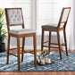 Gideon Modern and Contemporary Grey Fabric Upholstered and Walnut Brown Finished Wood 2-Piece Bar Stool Set FredCo