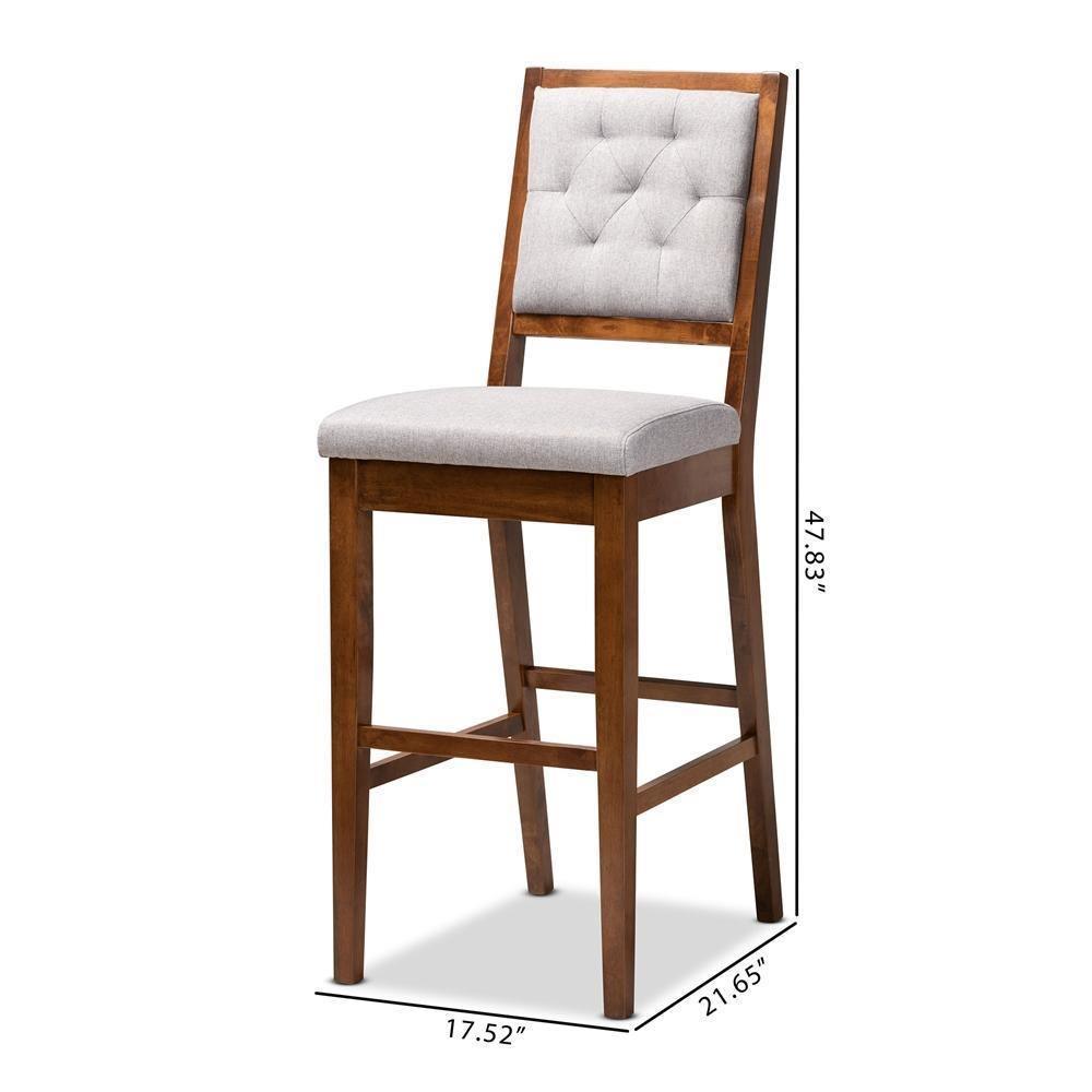 Gideon Modern and Contemporary Grey Fabric Upholstered and Walnut Brown Finished Wood 2-Piece Bar Stool Set FredCo