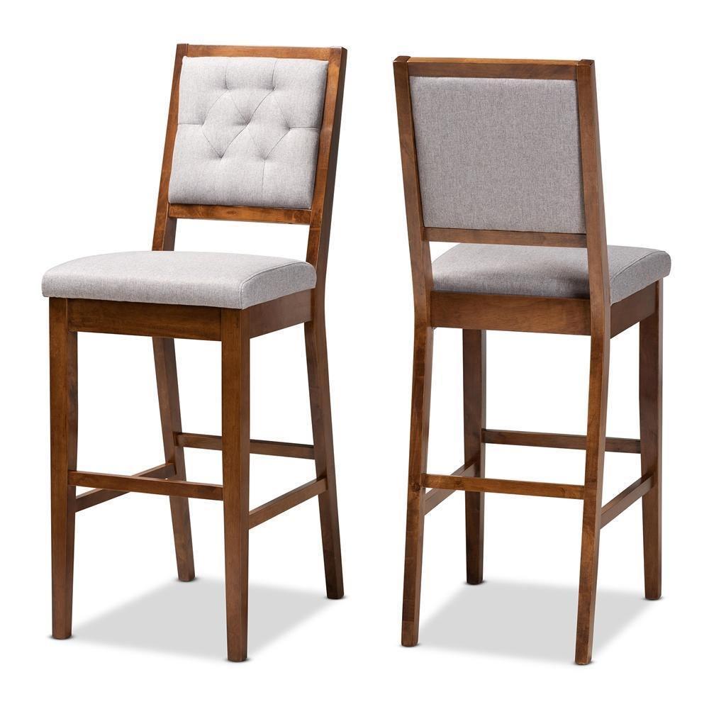 Gideon Modern and Contemporary Grey Fabric Upholstered and Walnut Brown Finished Wood 2-Piece Bar Stool Set FredCo