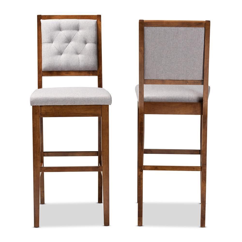 Gideon Modern and Contemporary Grey Fabric Upholstered and Walnut Brown Finished Wood 2-Piece Bar Stool Set FredCo