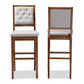 Gideon Modern and Contemporary Grey Fabric Upholstered and Walnut Brown Finished Wood 2-Piece Bar Stool Set FredCo