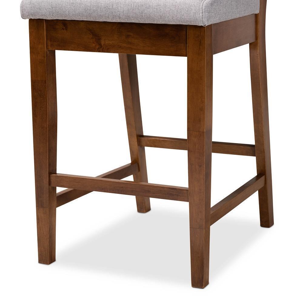 Gideon Modern and Contemporary Grey Fabric Upholstered and Walnut Brown Finished Wood 2-Piece Counter Stool Set FredCo