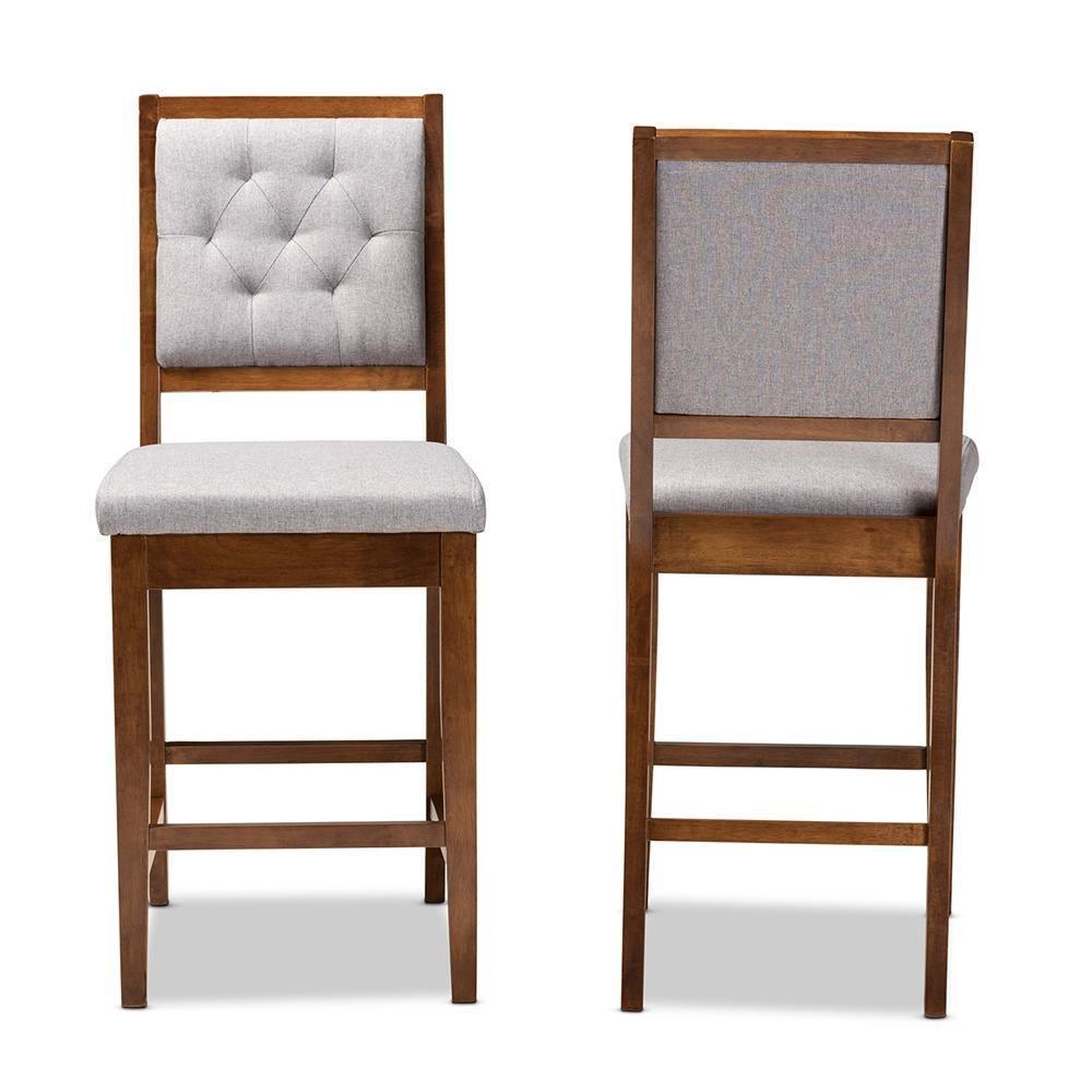 Gideon Modern and Contemporary Grey Fabric Upholstered and Walnut Brown Finished Wood 2-Piece Counter Stool Set FredCo