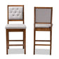 Gideon Modern and Contemporary Grey Fabric Upholstered and Walnut Brown Finished Wood 2-Piece Counter Stool Set FredCo