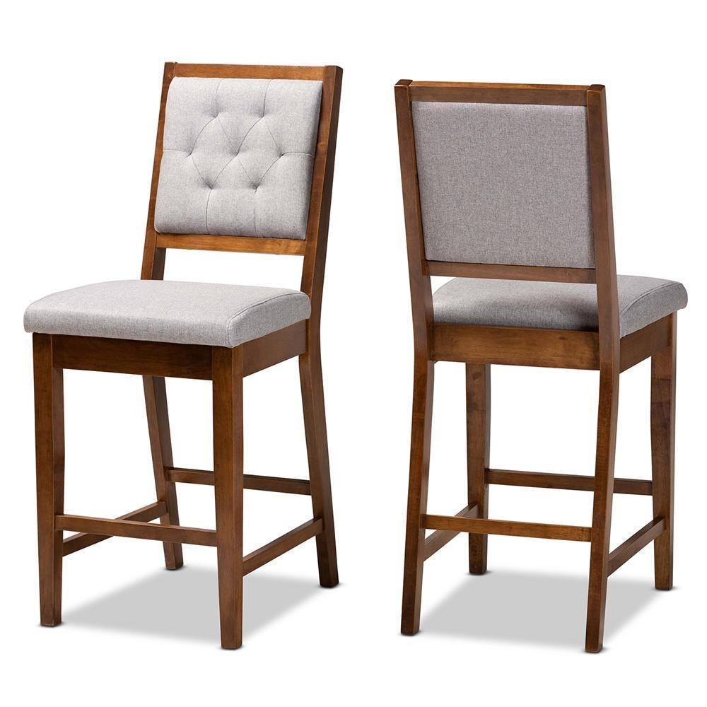 Gideon Modern and Contemporary Grey Fabric Upholstered and Walnut Brown Finished Wood 2-Piece Counter Stool Set FredCo