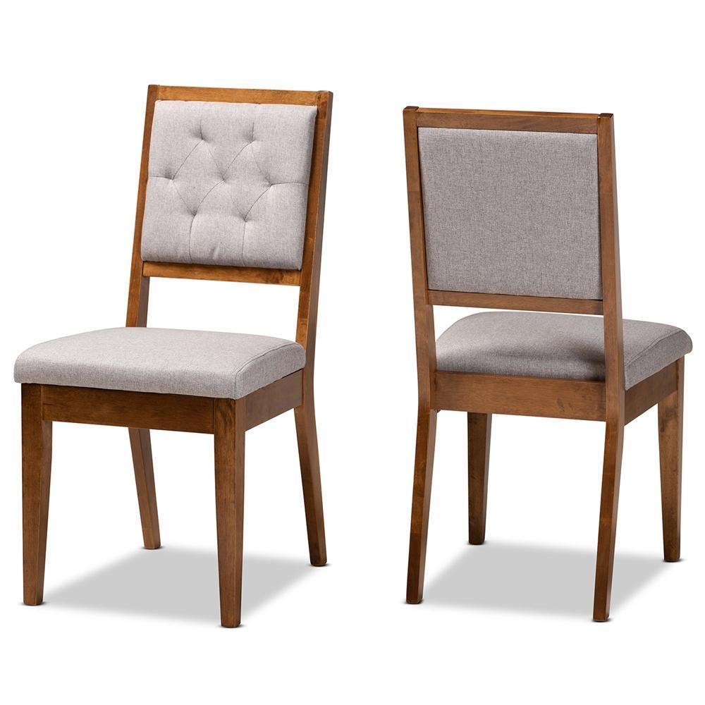 Gideon Modern and Contemporary Grey Fabric Upholstered and Walnut Brown Finished Wood 2-Piece Dining Chair Set FredCo
