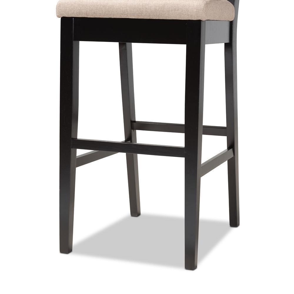 Gideon Modern and Contemporary Sand Fabric Upholstered and Dark Brown Finished Wood 2-Piece Bar Stool Set FredCo