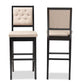 Gideon Modern and Contemporary Sand Fabric Upholstered and Dark Brown Finished Wood 2-Piece Bar Stool Set FredCo