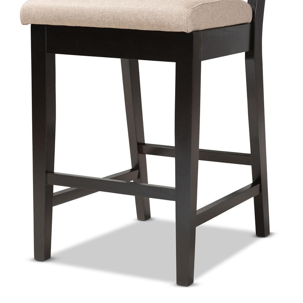 Gideon Modern and Contemporary Sand Fabric Upholstered and Dark Brown Finished Wood 2-Piece Counter Stool Set FredCo