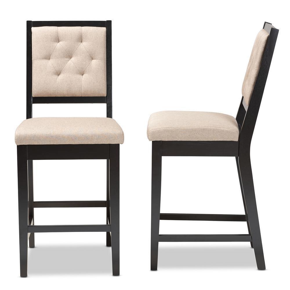 Gideon Modern and Contemporary Sand Fabric Upholstered and Dark Brown Finished Wood 2-Piece Counter Stool Set FredCo