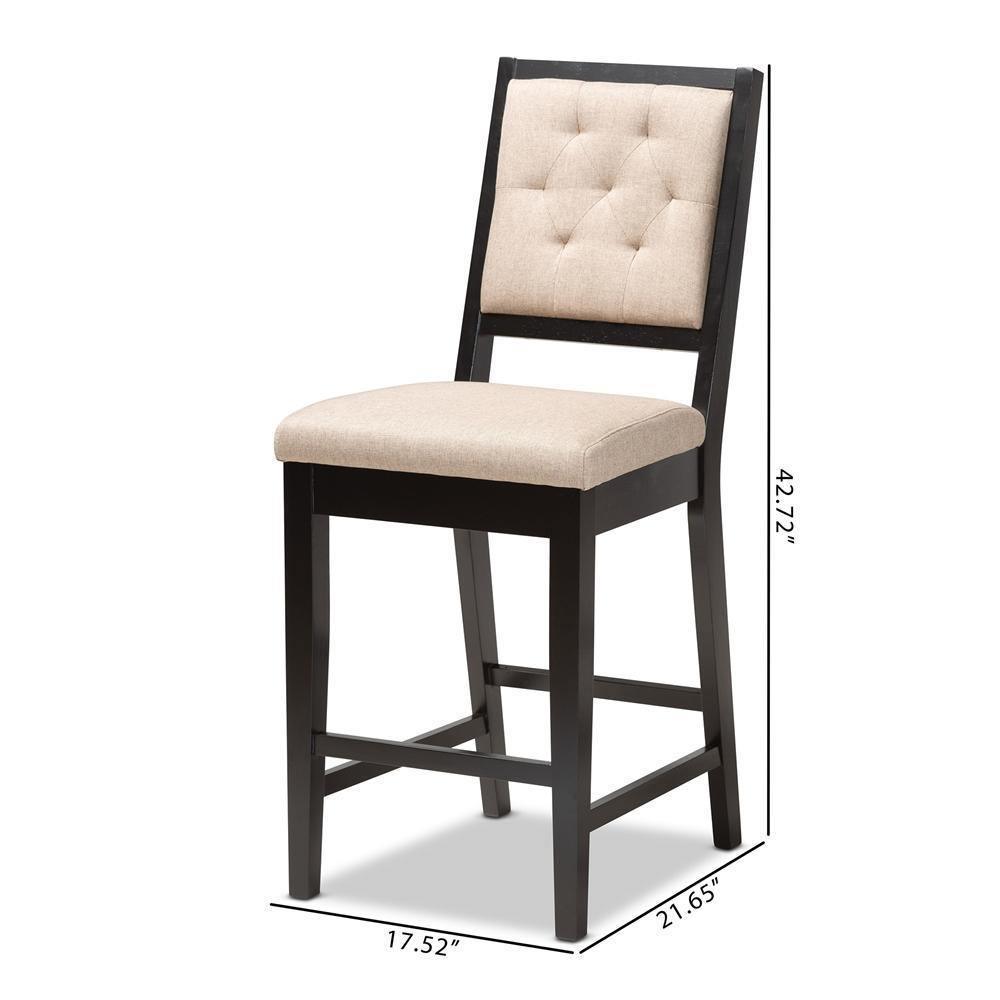 Gideon Modern and Contemporary Sand Fabric Upholstered and Dark Brown Finished Wood 2-Piece Counter Stool Set FredCo