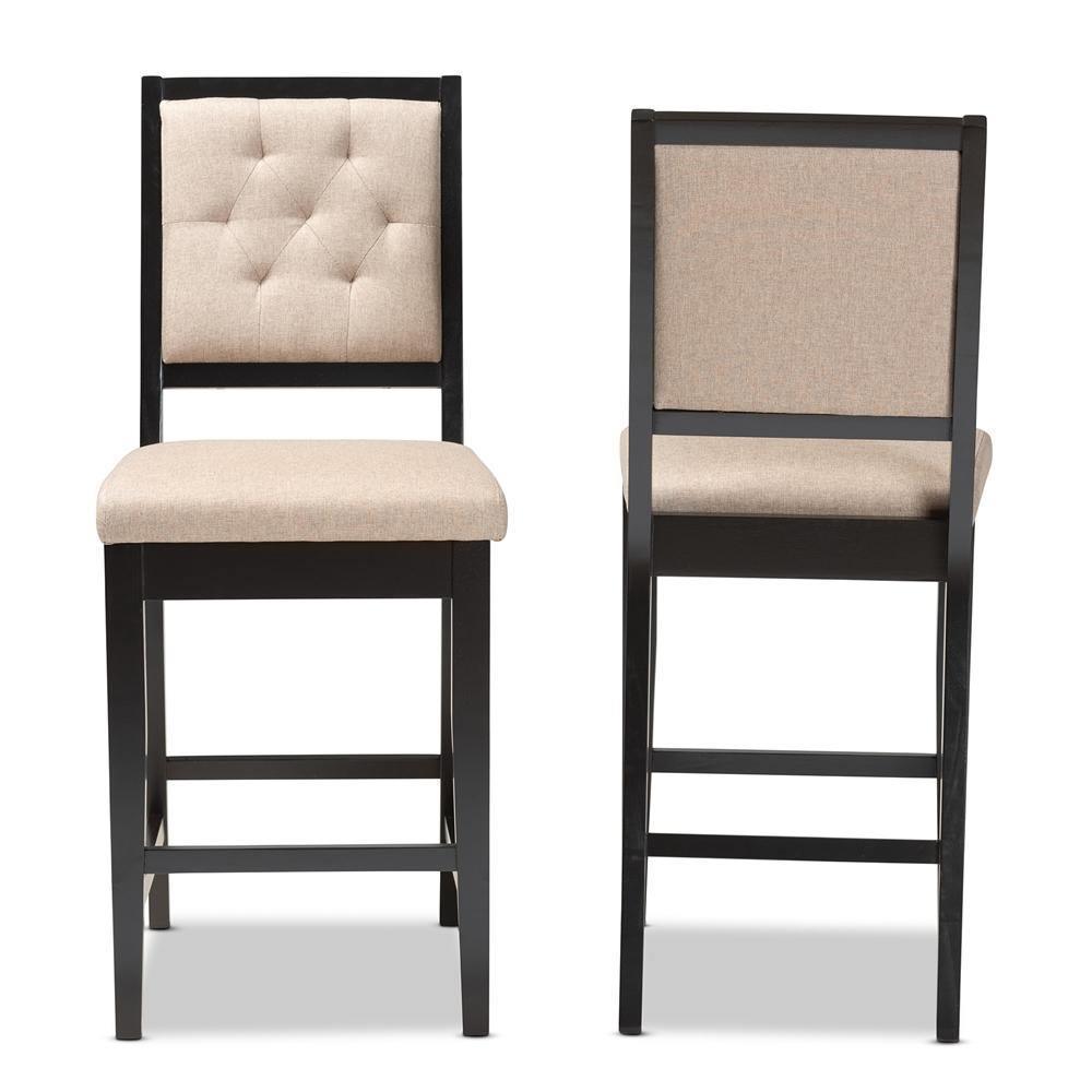 Gideon Modern and Contemporary Sand Fabric Upholstered and Dark Brown Finished Wood 2-Piece Counter Stool Set FredCo