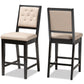 Gideon Modern and Contemporary Sand Fabric Upholstered and Dark Brown Finished Wood 2-Piece Counter Stool Set FredCo