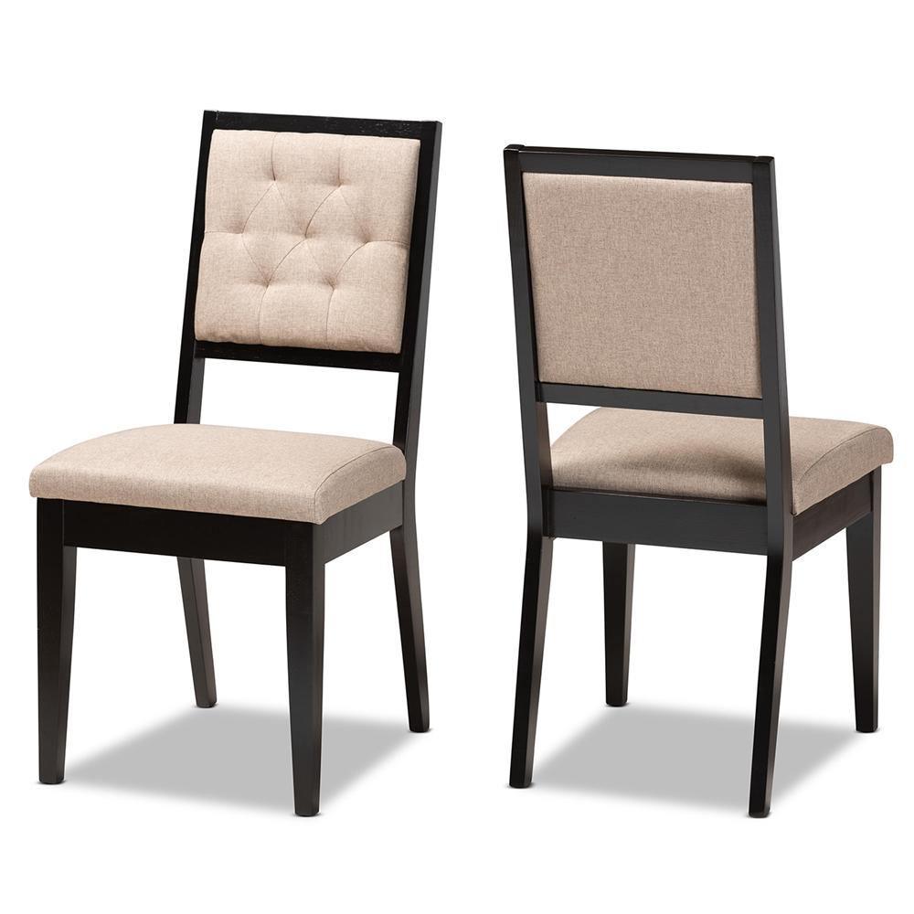 Gideon Modern and Contemporary Sand Fabric Upholstered and Dark Brown Finished Wood 2-Piece Dining Chair Set FredCo