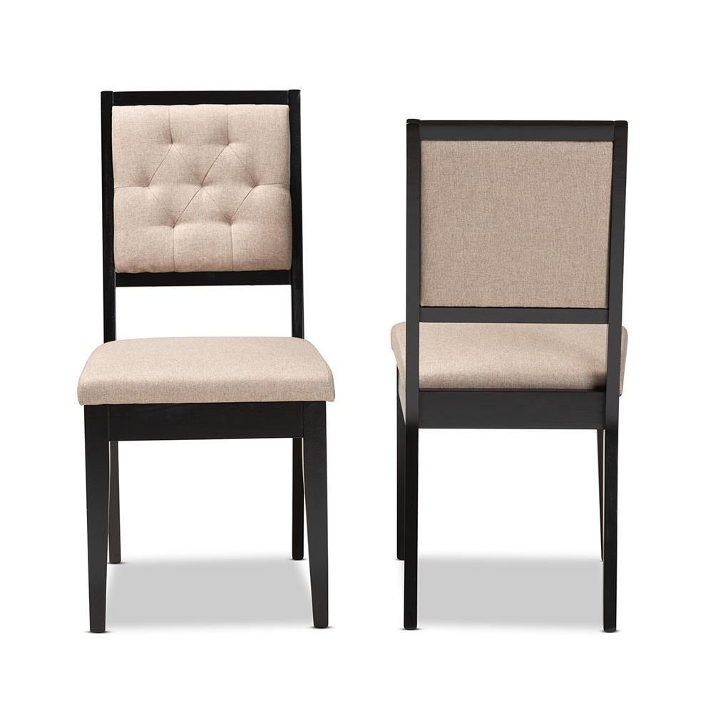 Gideon Modern and Contemporary Sand Fabric Upholstered and Dark Brown Finished Wood 2-Piece Dining Chair Set FredCo