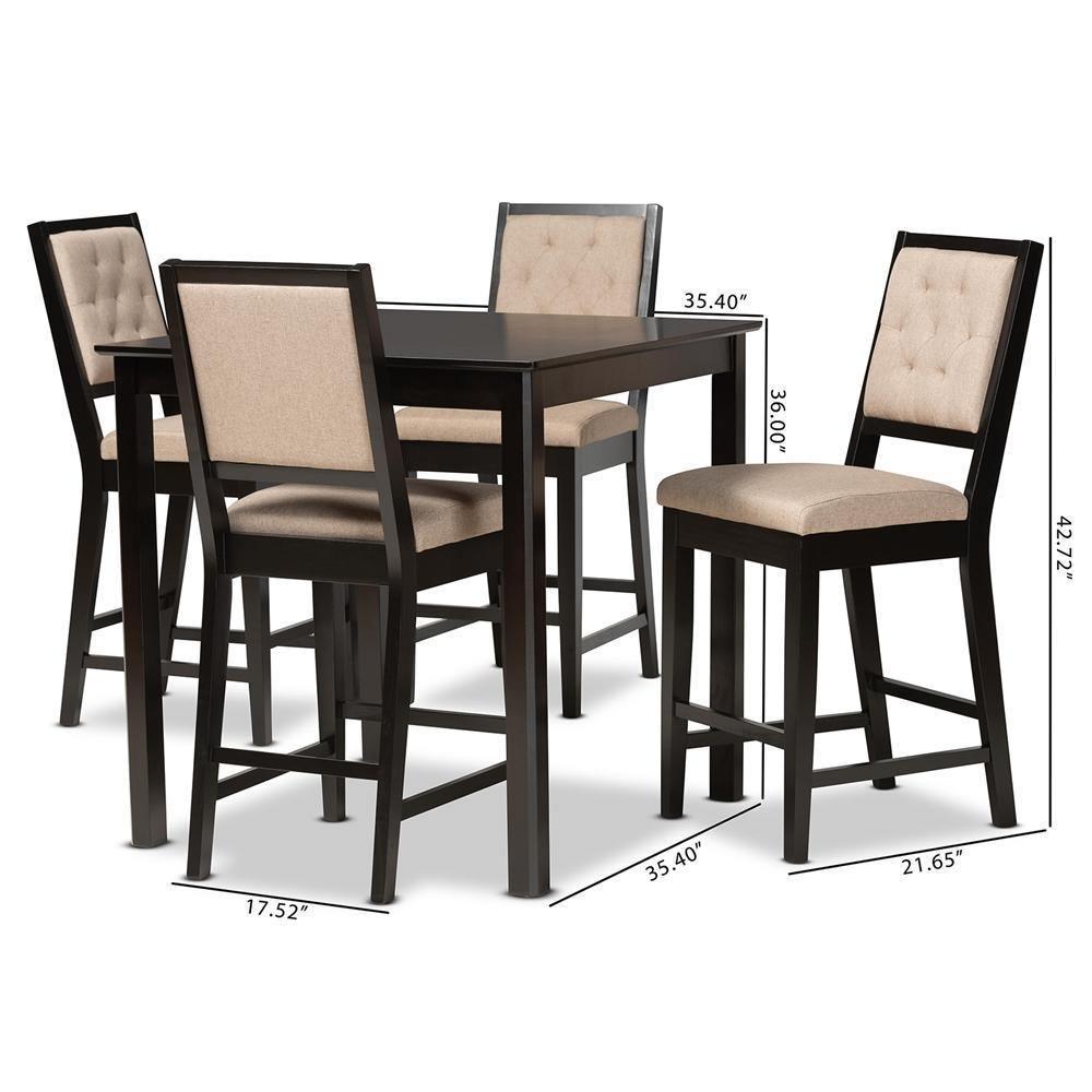 Gideon Modern and Contemporary Sand Fabric Upholstered and Dark Brown Finished Wood 5-Piece Pub Set FredCo
