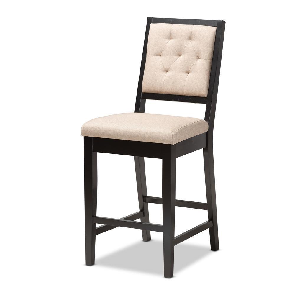 Gideon Modern and Contemporary Sand Fabric Upholstered and Dark Brown Finished Wood 5-Piece Pub Set FredCo