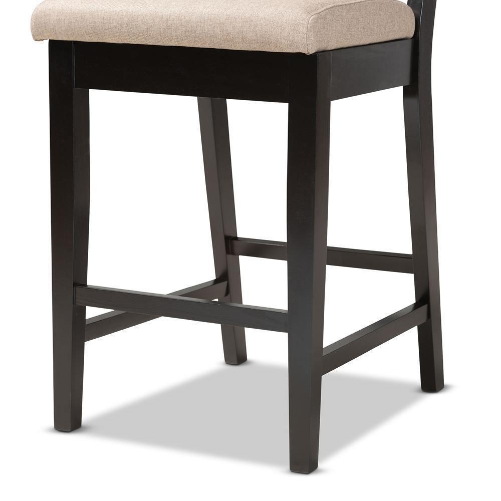 Gideon Modern and Contemporary Sand Fabric Upholstered and Dark Brown Finished Wood 5-Piece Pub Set FredCo