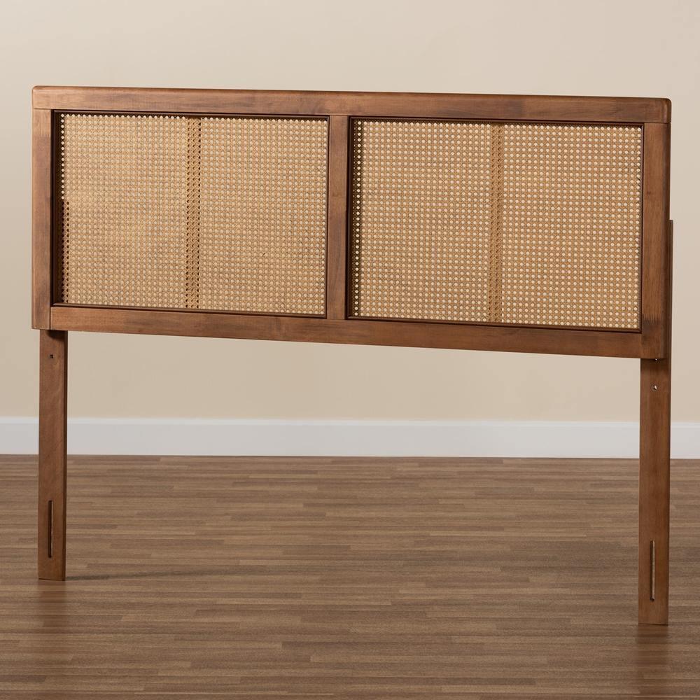 Gilbert Mid-Century Modern Ash Walnut Finished Wood and Synthetic Rattan Queen Size Headboard FredCo