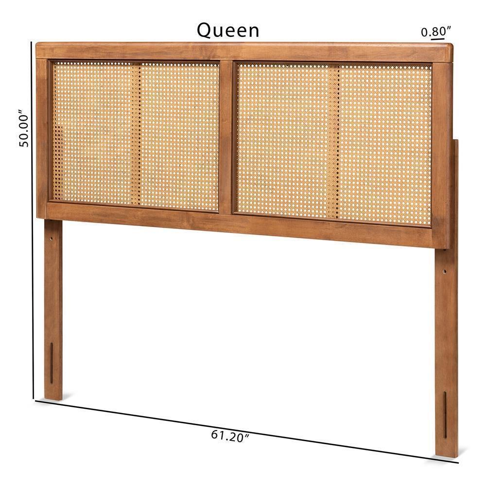 Gilbert Mid-Century Modern Ash Walnut Finished Wood and Synthetic Rattan Queen Size Headboard FredCo