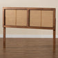 Gilbert Mid-Century Modern Ash Walnut Finished Wood and Synthetic Rattan Queen Size Headboard FredCo