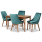 Gilmore Modern and Contemporary Teal Velvet Fabric Upholstered and Walnut Brown Finished Wood 5-Piece Dining Set FredCo