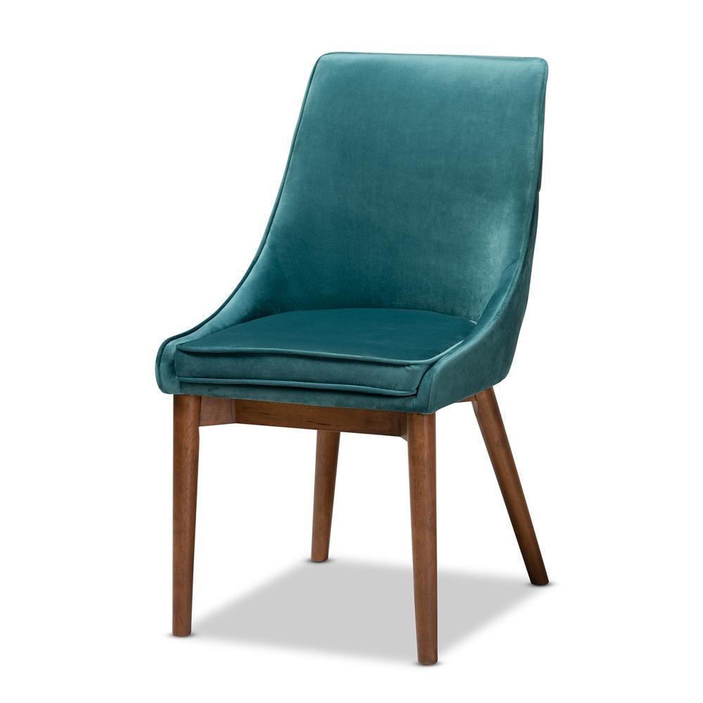Gilmore Modern and Contemporary Teal Velvet Fabric Upholstered and Walnut Brown Finished Wood 5-Piece Dining Set FredCo