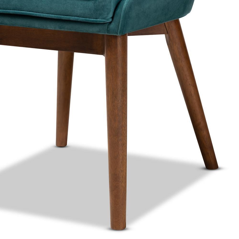 Gilmore Modern and Contemporary Teal Velvet Fabric Upholstered and Walnut Brown Finished Wood 5-Piece Dining Set FredCo