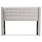 Ginaro Modern And Contemporary Greyish Beige Fabric Button-Tufted Nail head King Size Winged Headboard FredCo