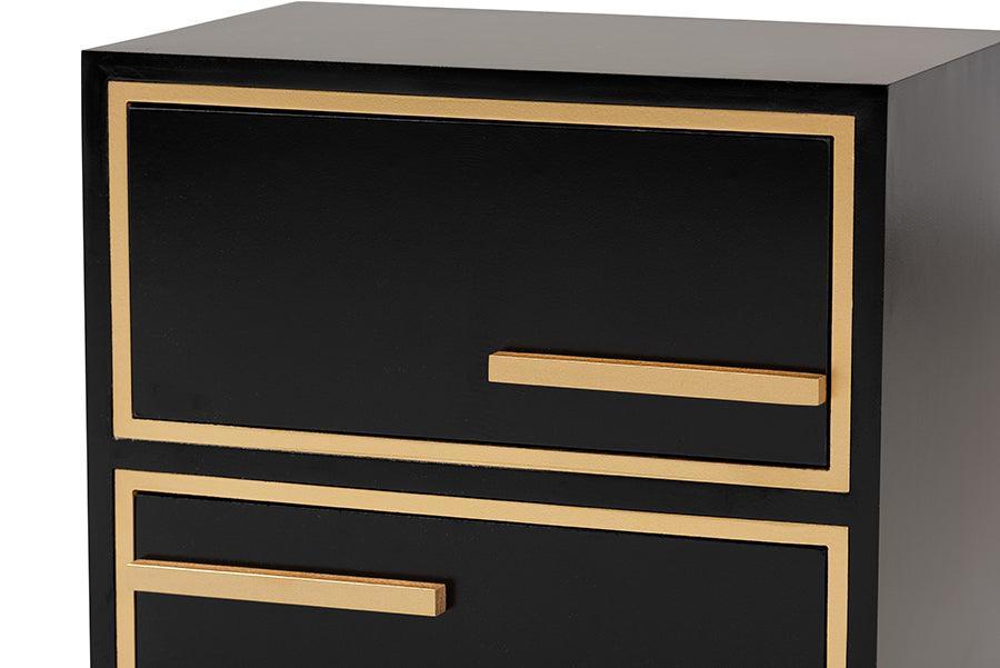 Giolla Contemporary Glam and Luxe Black Finished Wood and Gold Metal 2-Drawer Nightstand FredCo