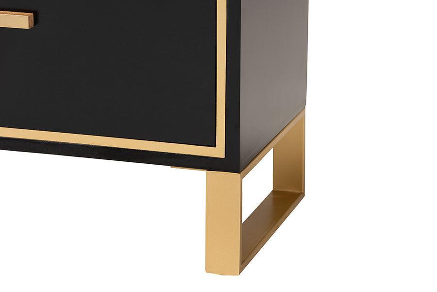 Giolla Contemporary Glam and Luxe Black Finished Wood and Gold Metal 2-Drawer Nightstand FredCo
