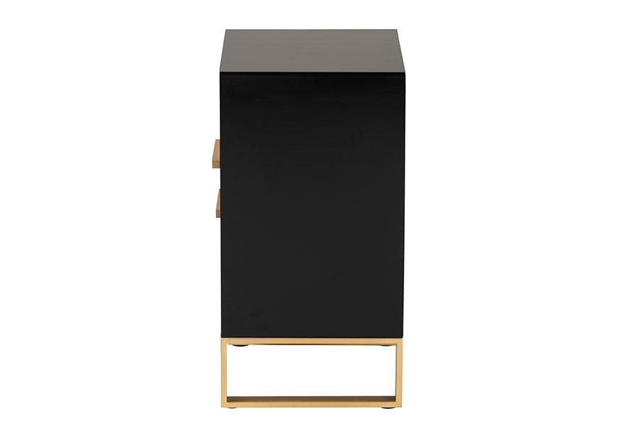 Giolla Contemporary Glam and Luxe Black Finished Wood and Gold Metal 2-Drawer Nightstand FredCo