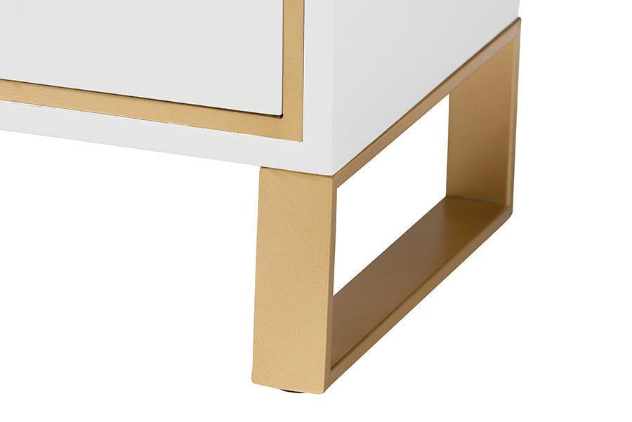 Giolla Contemporary Glam and Luxe White Finished Wood and Gold Metal 2-Drawer Nightstand FredCo