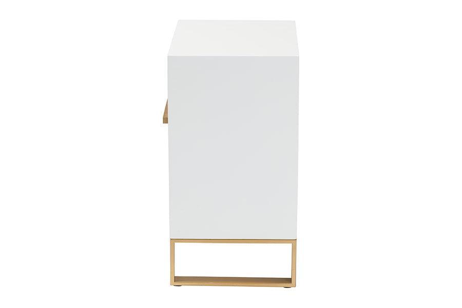 Giolla Contemporary Glam and Luxe White Finished Wood and Gold Metal 2-Drawer Nightstand FredCo