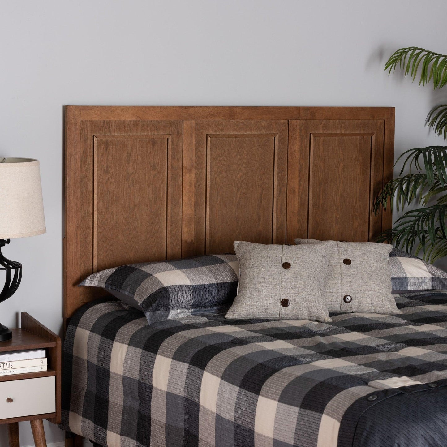 Giordano Classic and Traditional Ash Walnut Finished Wood Queen Size Headboard FredCo
