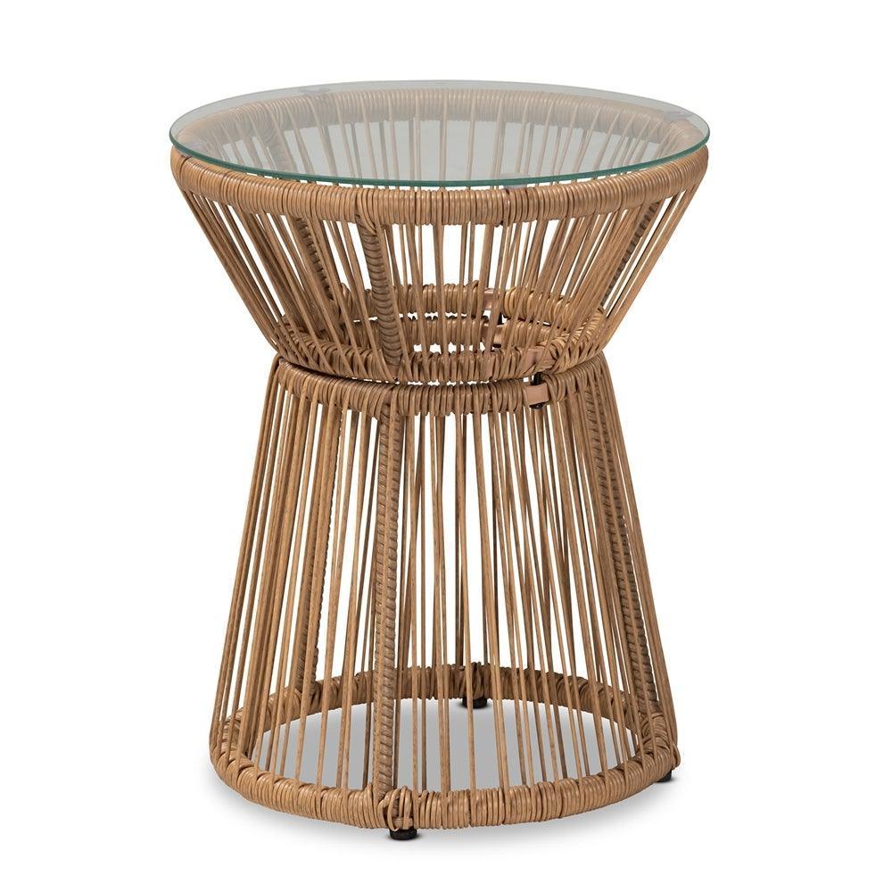 Giorgia Modern and Contemporary Beige Fabric Upholstered and Brown Synthetic Rattan 3-Piece Patio Set FredCo