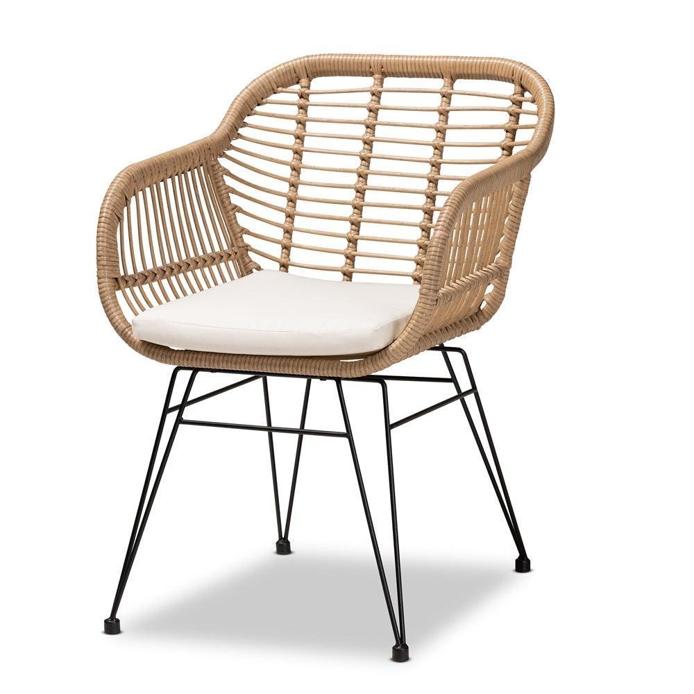 Giorgia Modern and Contemporary Beige Fabric Upholstered and Brown Synthetic Rattan 3-Piece Patio Set FredCo