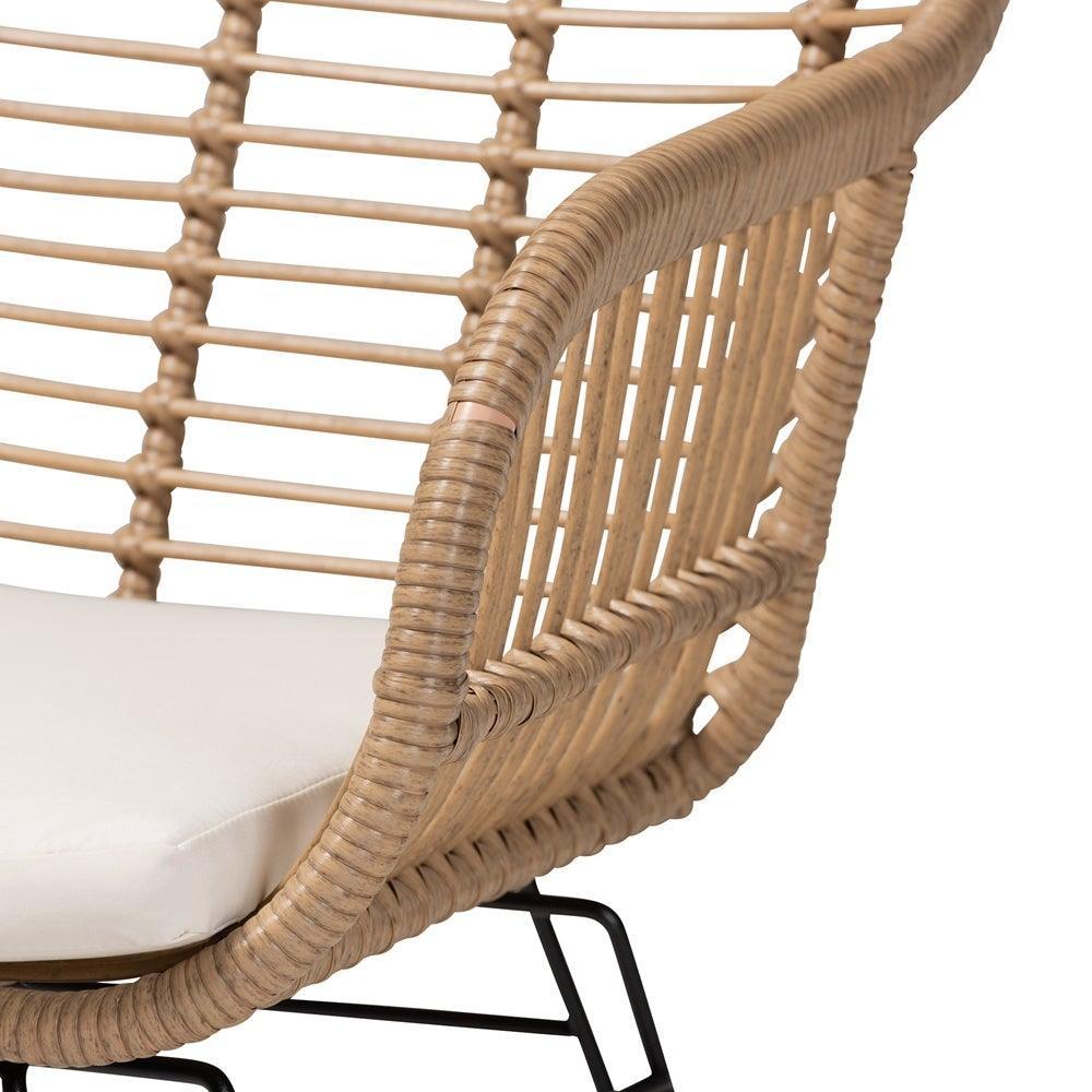 Giorgia Modern and Contemporary Beige Fabric Upholstered and Brown Synthetic Rattan 3-Piece Patio Set FredCo