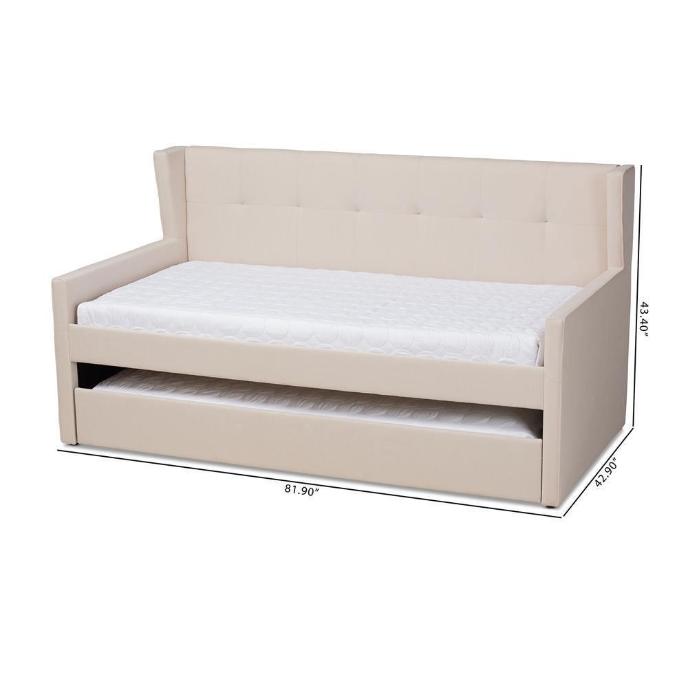 Giorgia Modern and Contemporary Beige Fabric Upholstered Twin Size Daybed with Trundle FredCo