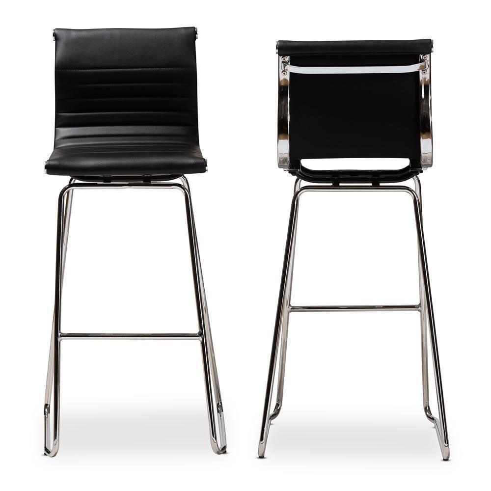 Giorgio Modern and Contemporary Black Faux Leather Upholstered Chrome-Finished Steel Counter Stools Set of 2 FredCo