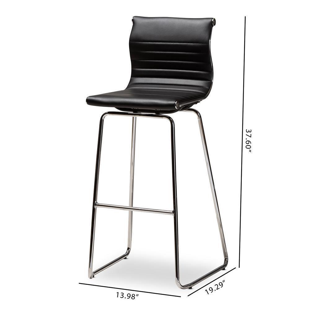 Giorgio Modern and Contemporary Black Faux Leather Upholstered Chrome-Finished Steel Counter Stools Set of 2 FredCo