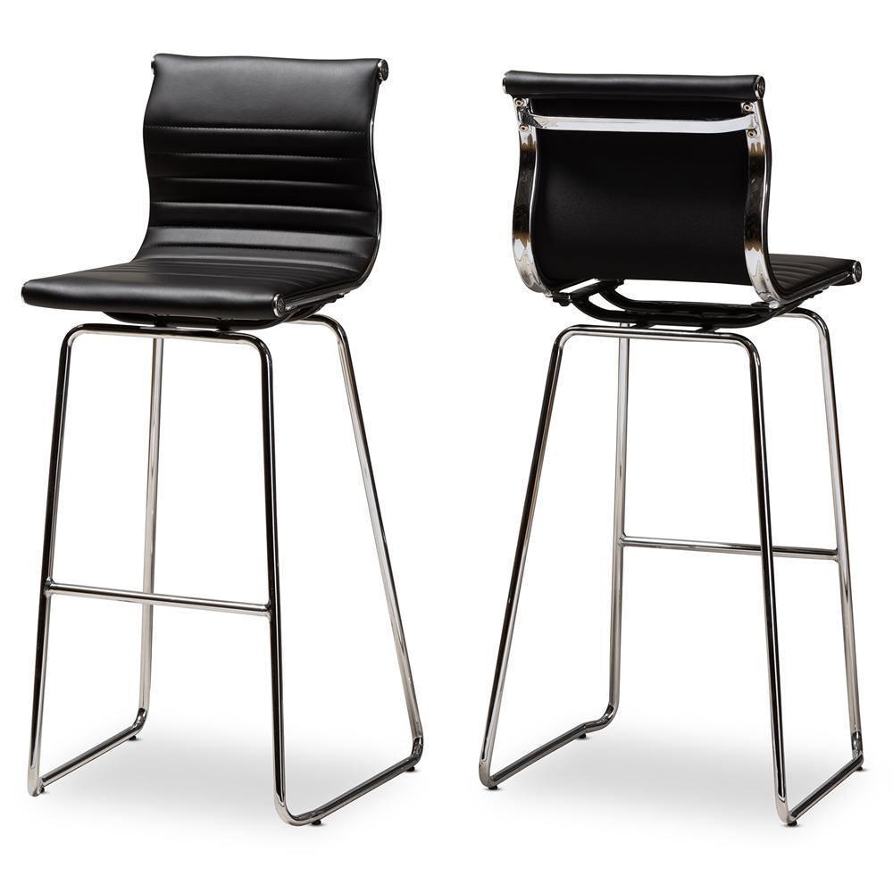 Giorgio Modern and Contemporary Black Faux Leather Upholstered Chrome-Finished Steel Counter Stools Set of 2 FredCo