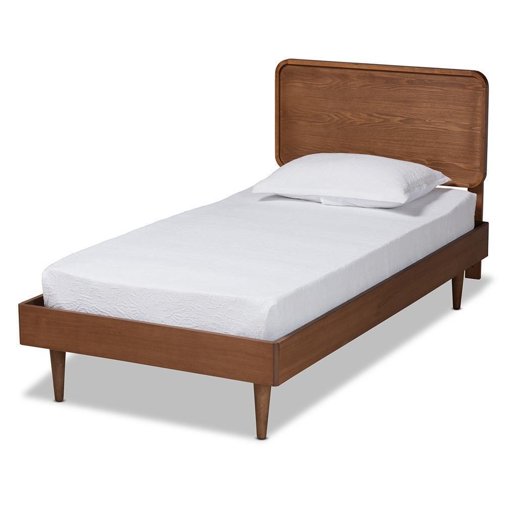 Gisa Mid-Century Modern Transitional Walnut Brown Finished Wood Twin Size Platform Bed FredCo