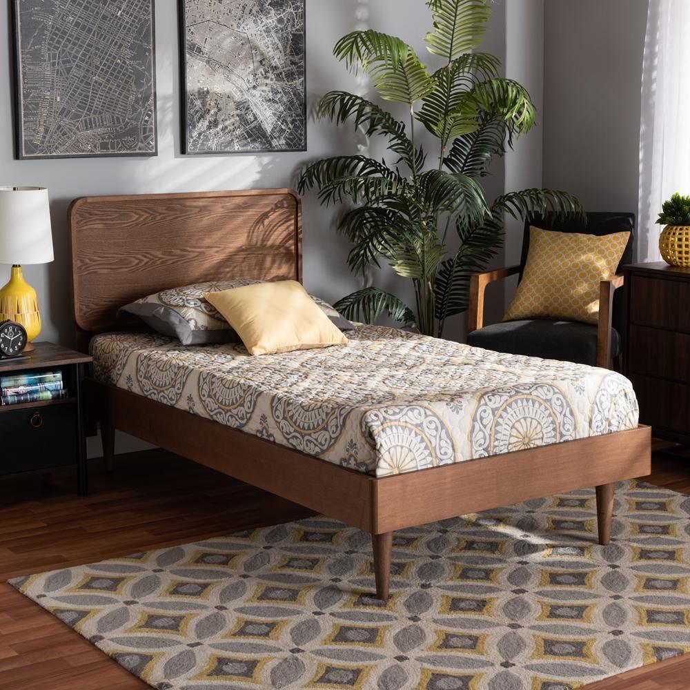 Gisa Mid-Century Modern Transitional Walnut Brown Finished Wood Twin Size Platform Bed FredCo