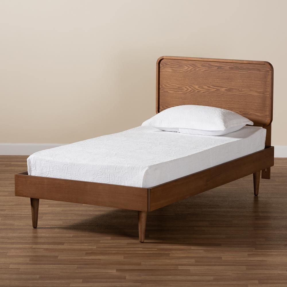 Gisa Mid-Century Modern Transitional Walnut Brown Finished Wood Twin Size Platform Bed FredCo