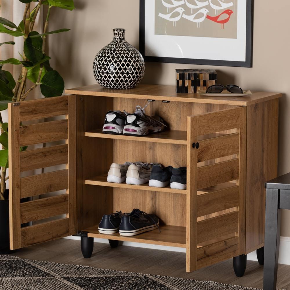 Gisela Modern and Contemporary Oak Brown Finished Wood 2-Door Shoe Storage Cabinet FredCo