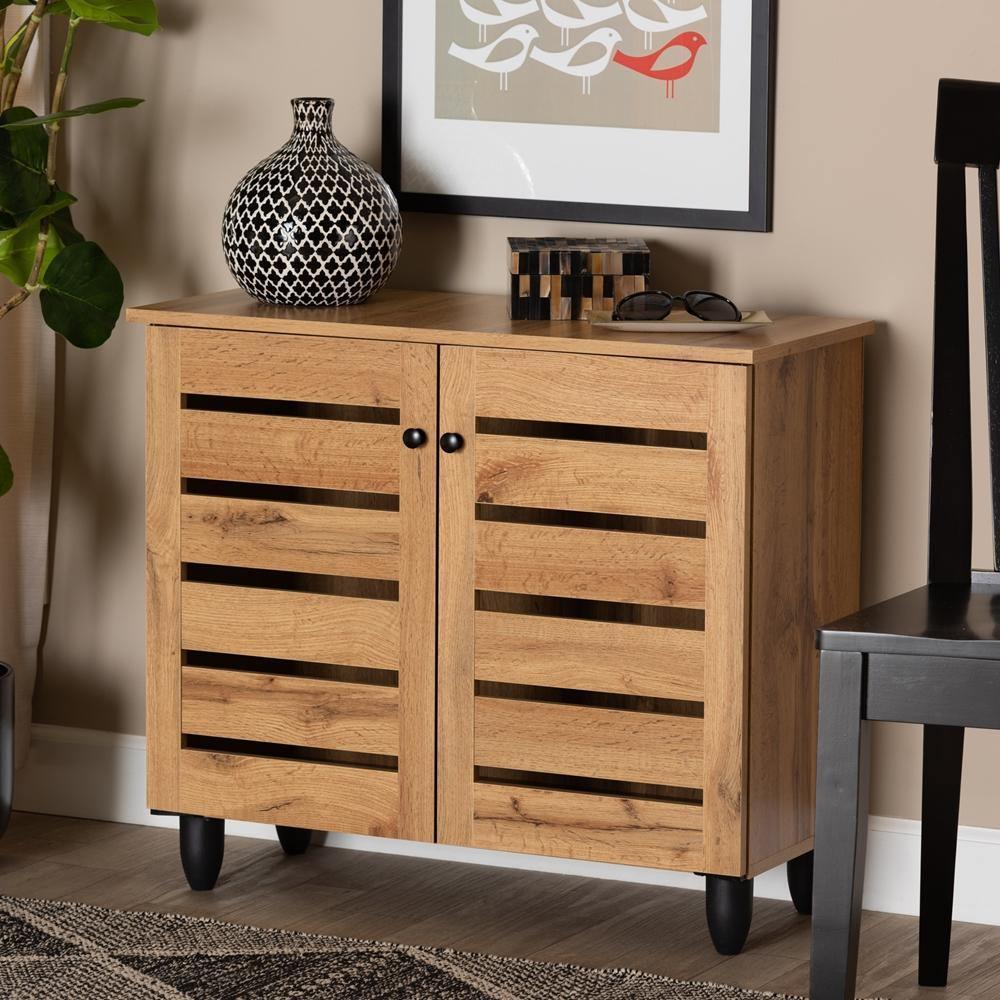 Gisela Modern and Contemporary Oak Brown Finished Wood 2-Door Shoe Storage Cabinet FredCo