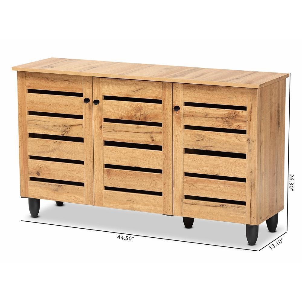 Gisela Modern and Contemporary Oak Brown Finished Wood 3-Door Shoe Storage Cabinet FredCo
